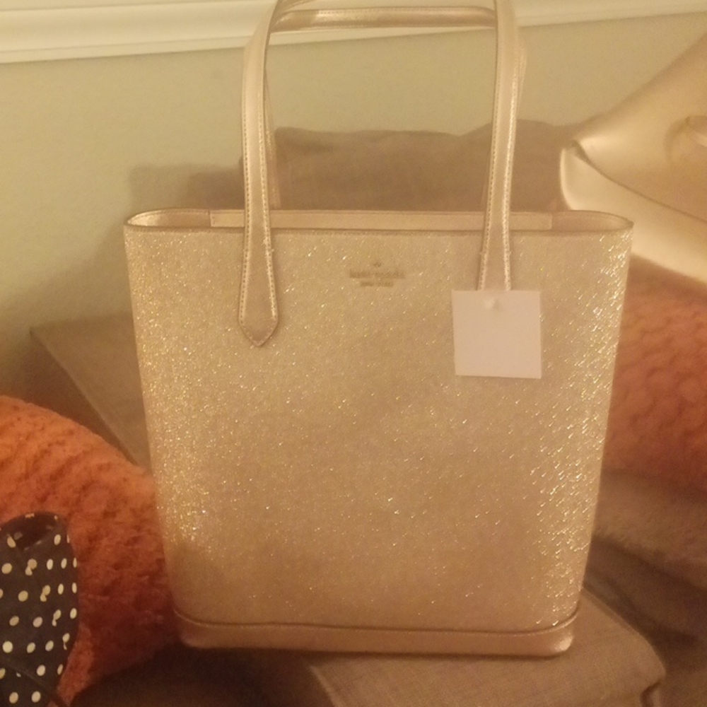 Kate Spade Rose Gold Tinsel Tote, newer!